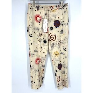 PLEASE Celestial Sun Moon Stars Print Trousers Pants Cream Size M Made In Italy